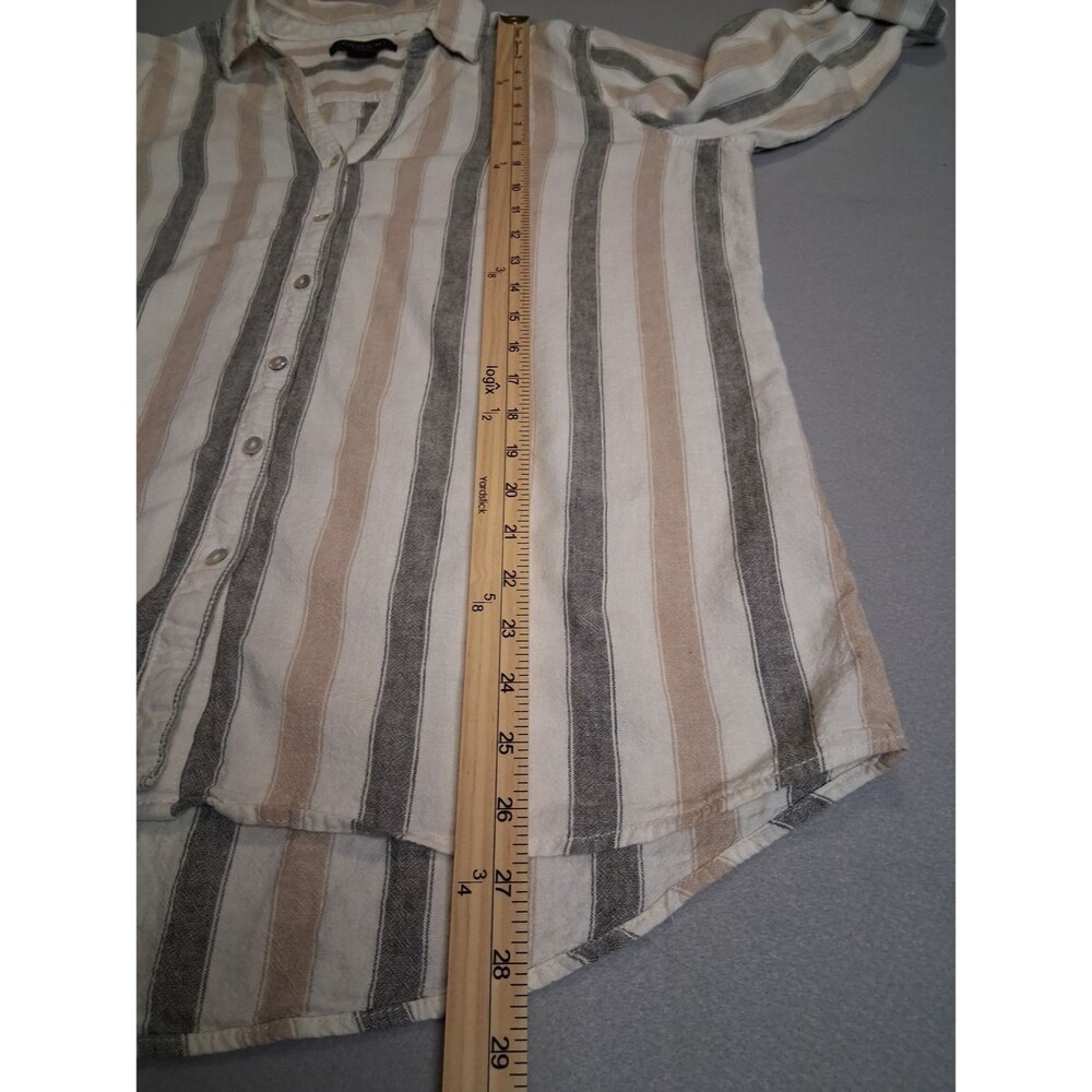 Tahari Linen Blend Striped Button Front Tunic Blouse Women's Sz L Beige Gray Tan - Picture 8 of 9